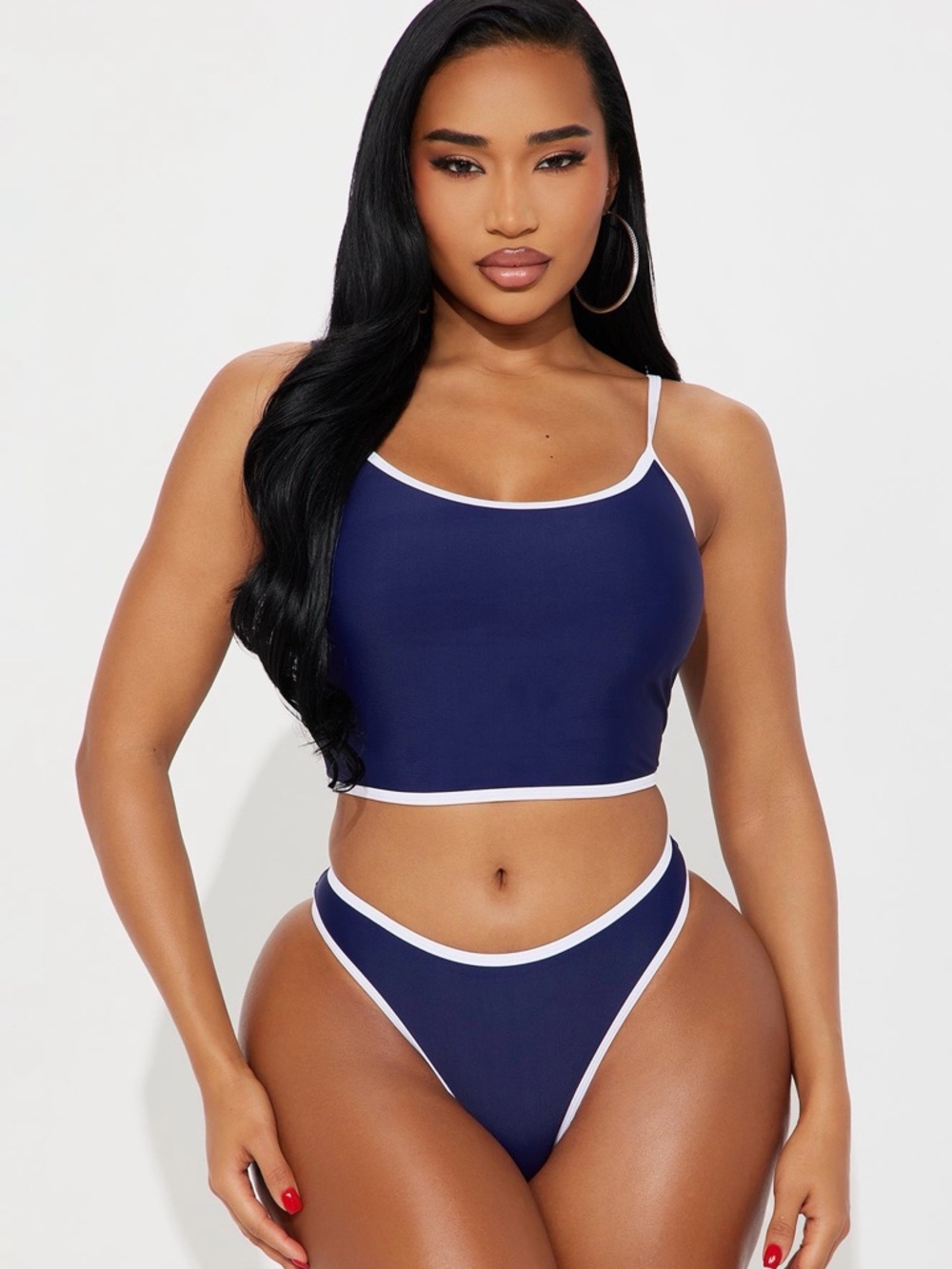 Fashion Nova Navy & White Contrast Crop Bikini Set